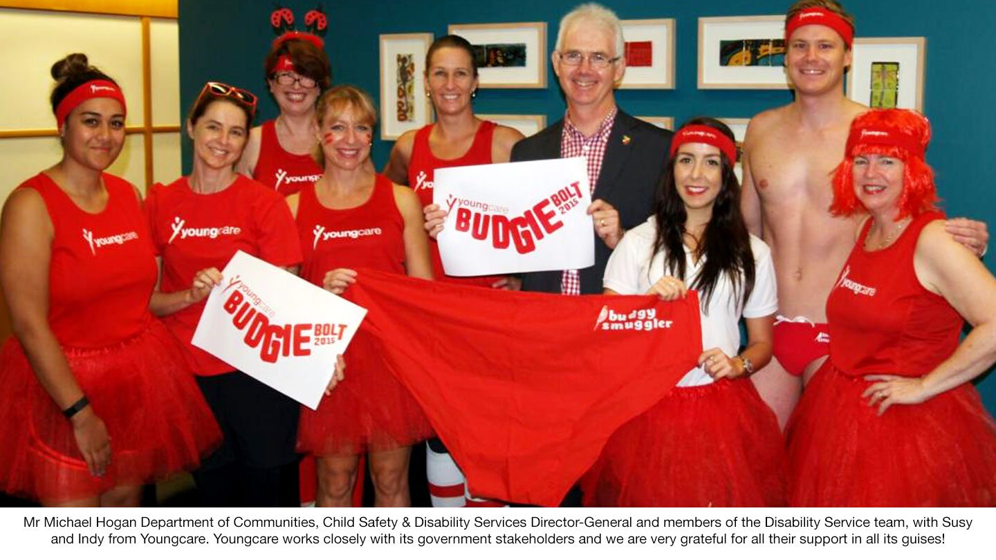 Members of the Youngcare Budgie Bolt Brisbane 2015 with Michael Hogan