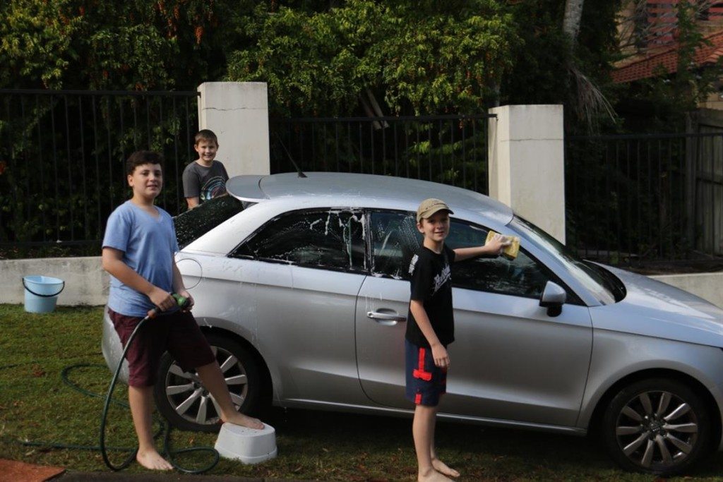 Fin's Carwash - Liam, Blake and Finlay from Ambrose Treacy College washed 14 cars one Saturday, raising $210!