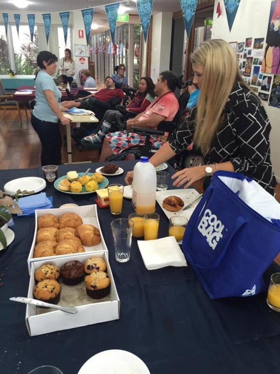 Fossil’s Group Management Team enjoy pastries with the Youngcare Wesley Mission Sinnamon Park residents