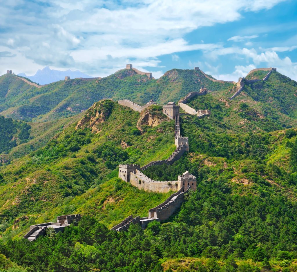 The steep, rolling hills of the Great Wall of China